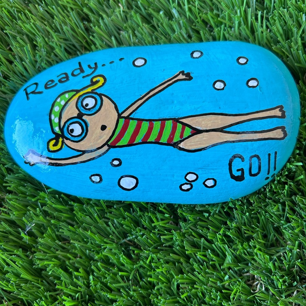 Hand-Painted Swimming Rock Art